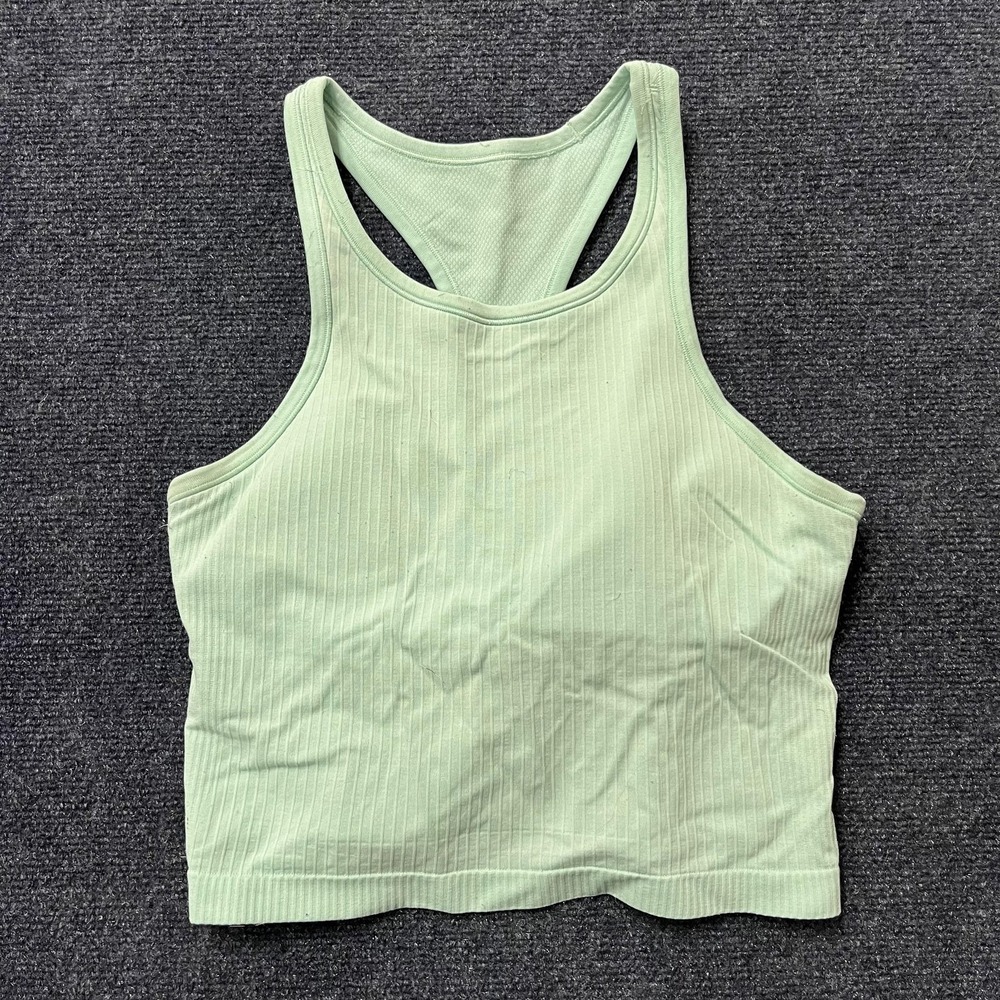 Lululemon Sports Bra Womens Small Green Ribbed Racerback Longline Yoga Top